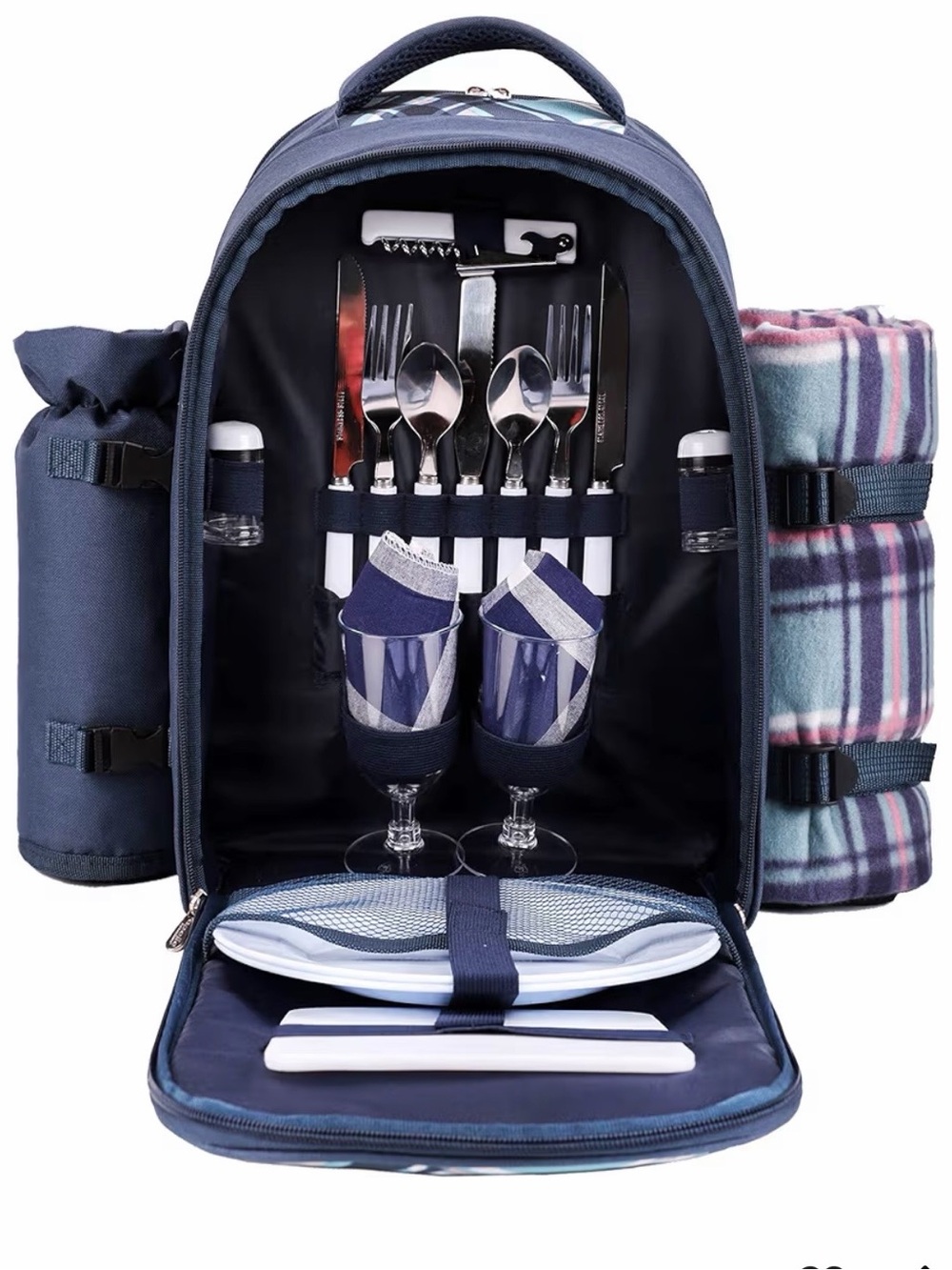 🔥🆕🔥 Apollo Walker 2-Person Picnic Backpack Set - Navy Plaid